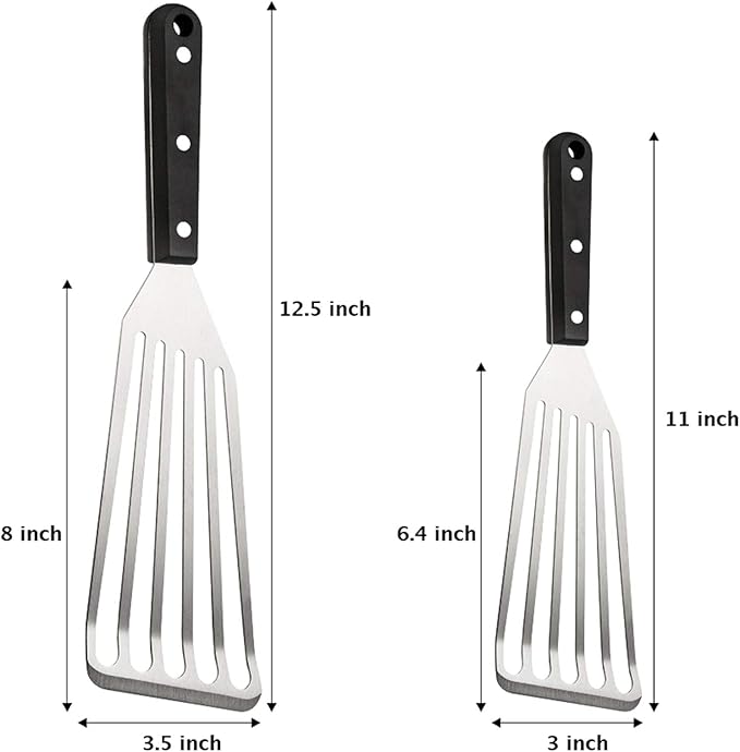 HaSteeL 2 Pack Stainless Steel Fish Spatula, Metal Slotted Turner Set, Griddle Grill Spatula for Kitchen Cooking, Flipping, Turning, Frying $ Grilling, Full Tang ABS Handle, DIshwasher Safe
