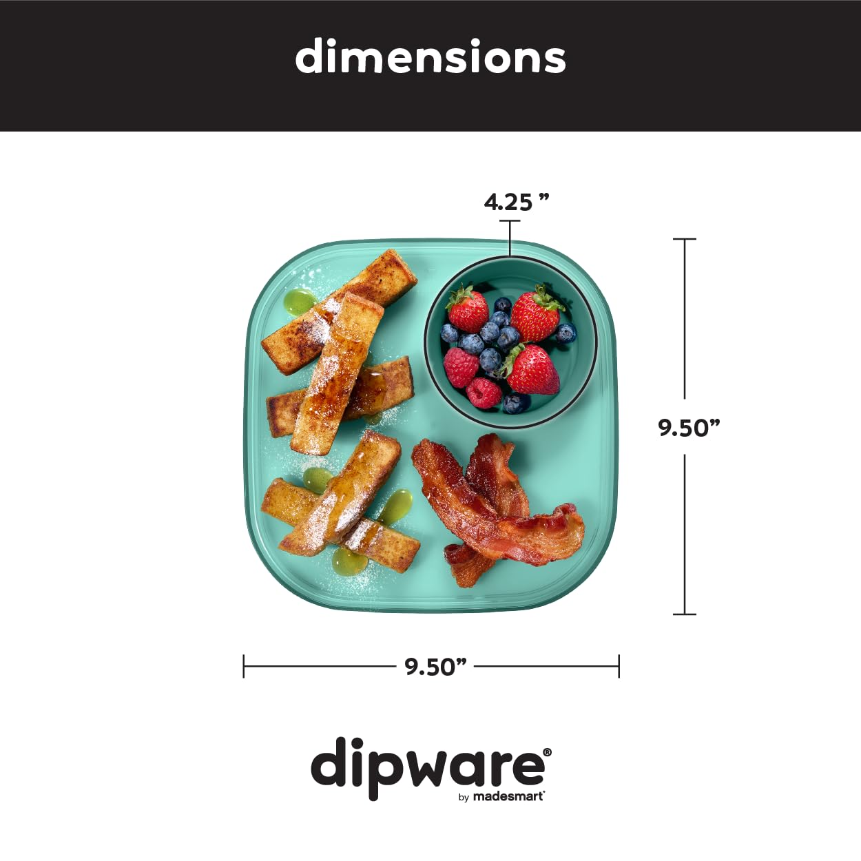 Madesmart Dipware Reusable Dining Plate/Serving Tray for Appetizers and Snacks, Food-Safe Appetizer Serving Platter with Removable Dip Bowl, Teal