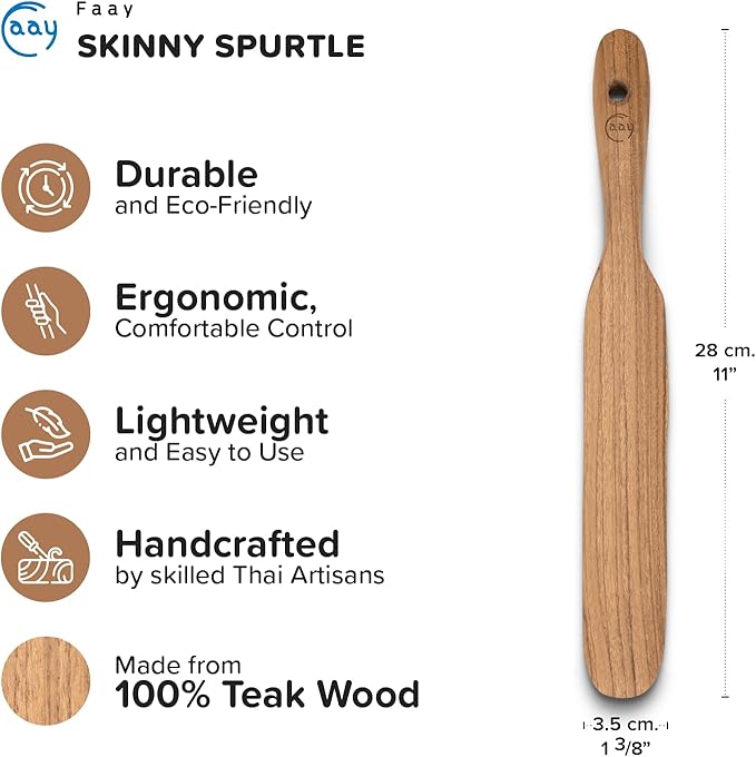 FAAY Teak Wooden Skinny Spurtle Spatula for Sourdough Starter & Jars