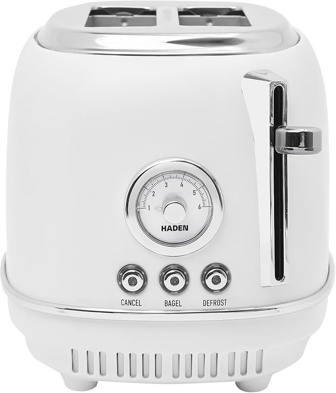 Haden Chelsea 2-Slice Wide Slot Stainless Steel Toaster with Adjustable Browning Control & Non-Slip Feet, Ivory & Chrome
