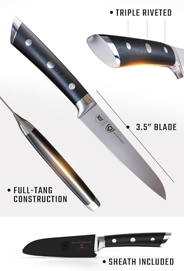Dalstrong Paring Knife - 3.5 inch - Forged High-Carbon German Steel - Black G10 Handle - Sheath - Small Knife Fruit Vegetable Cutting Knife - Gladiator Series Elite - Razor Sharp Kitchen Knife - NSF