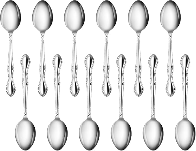 New Star Foodservice Rose Pattern 18/0 Stainless Steel Dinner/Dessert Spoon, 7-Inch, Set of 12, Commercial Grade