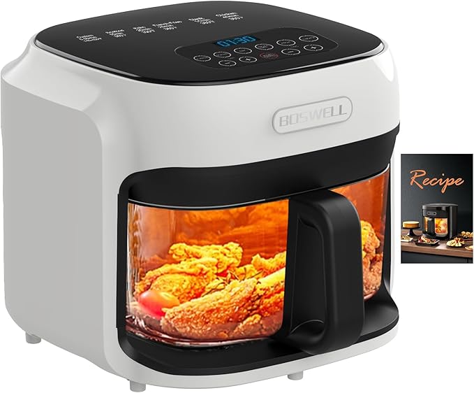 BOSWELL 7.5 QT Large Glass Air Fryer, 6-1 Preset Cook Modes