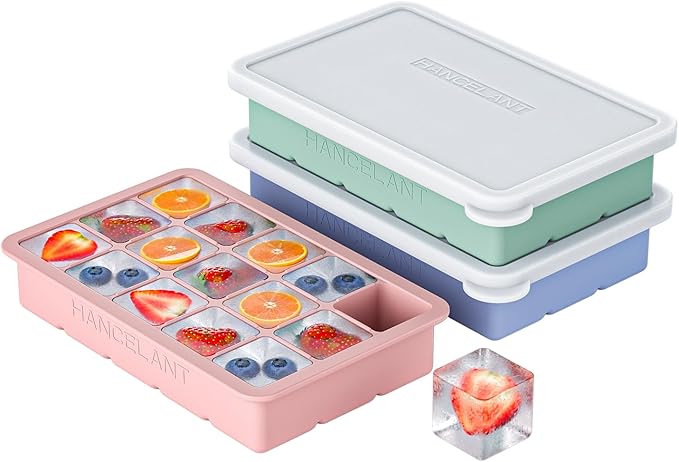Silicone Ice Cube Tray 3 Pack, HANCELANT Ice Cube Mold, Ice Trays for Freezer with Lid for Whiskey, Cocktail, Drinks and Food, Freezer, BPA Free, Easy Release