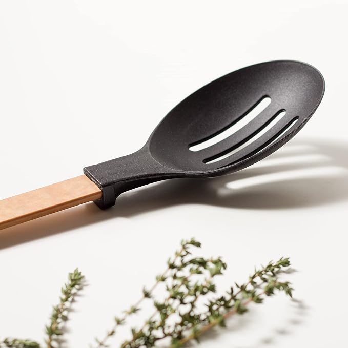 Epicurean Gourmet Series Nylon Slotted Spoon-Natural Handle with Black Head