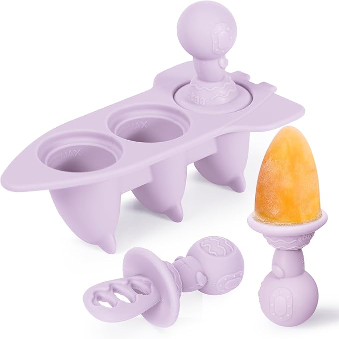 Haakaa Silicone Toddler Popsicle Mold, 3-Cavity Mini Baby Popsicle Molds with Easy-Grip Handles & Choke-Guard Design, Breastmilk Popsicle Molds for Teething Relief & Self-Feeding,6 Month+