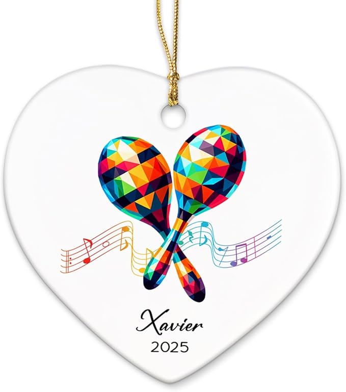 Maracas Ceramic Ornament Gifts, Personalized Maracas Musical Christmas Ornaments Decor with Name & Year, Music Lovers Ornaments 2026, Customized Instrument Player Xmas Ceramic Ornament Tree Hanging