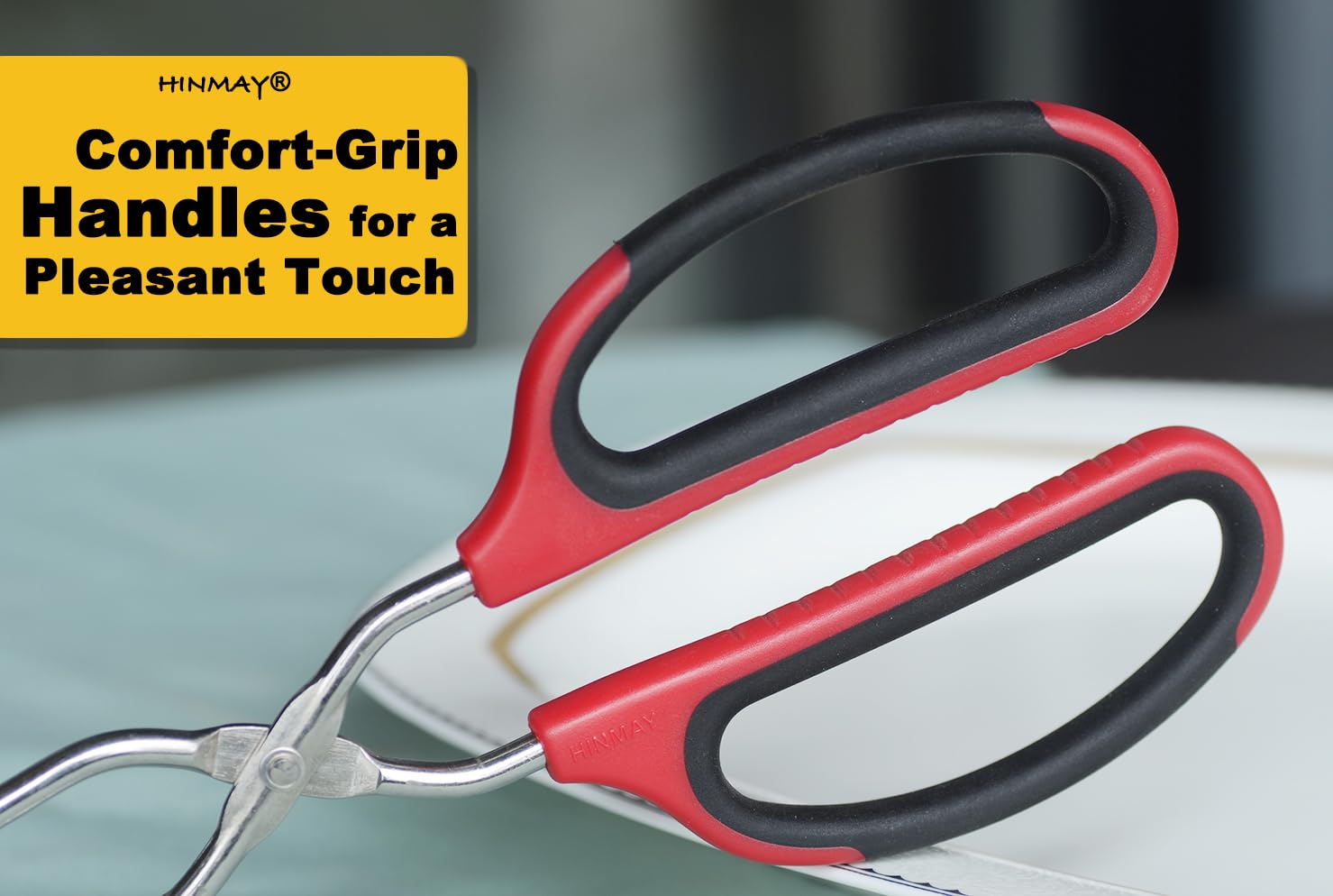 HINMAY 13-Inch Stainless Steel Scissor Tongs with Comfort-Grip Handle