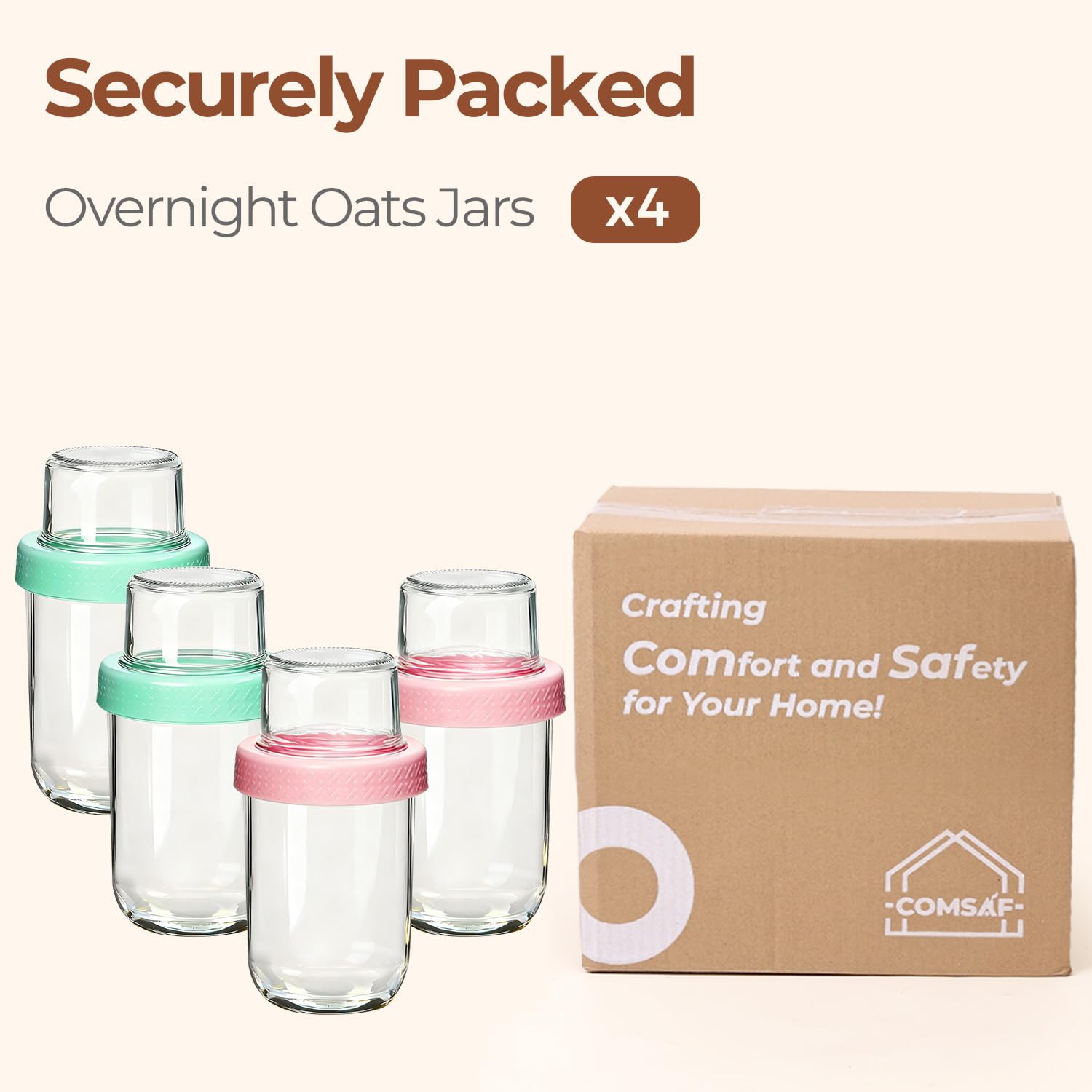 ComSaf 16+4Oz 4Pcs Overnight Oats Containers with Lids, Dual-Layer Jars