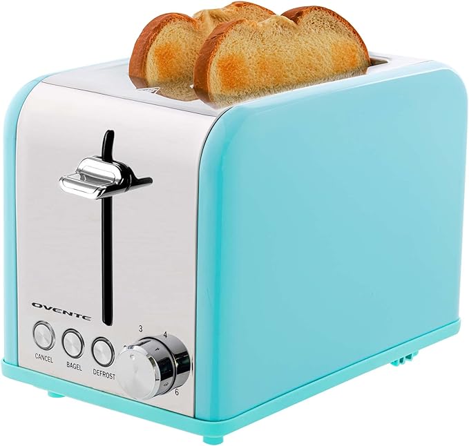 OVENTE 2-Slice Electric Toaster, 825W 6 Browning Setting, Turquoise TS2450T