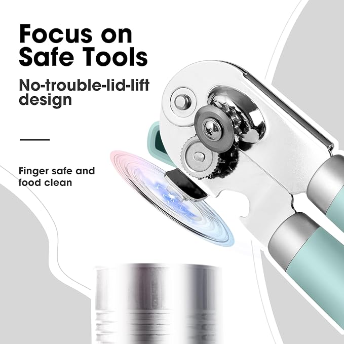 Beneno Heavy Duty Hand Can Opener Manual with Magnet Lid Remover, Mint