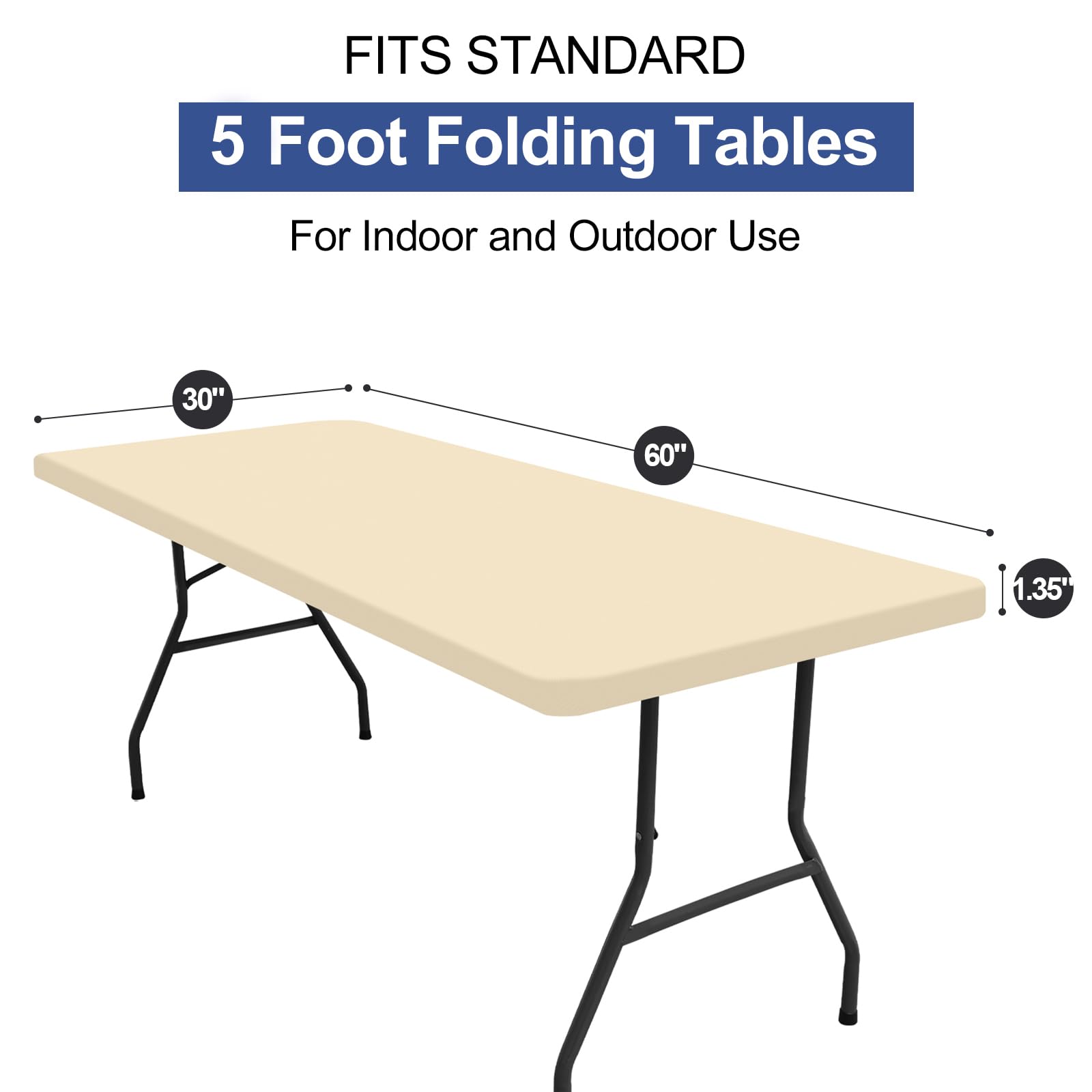homing Rectangle Table Cloth Cover, Water-Resistant Polyester Elastic Fitted Tablecloth, Fits for 5 Foot Folding Tables, Washable Table Protector for Picnic, Camping, Outdoor (Champagne, 30" x 60")
