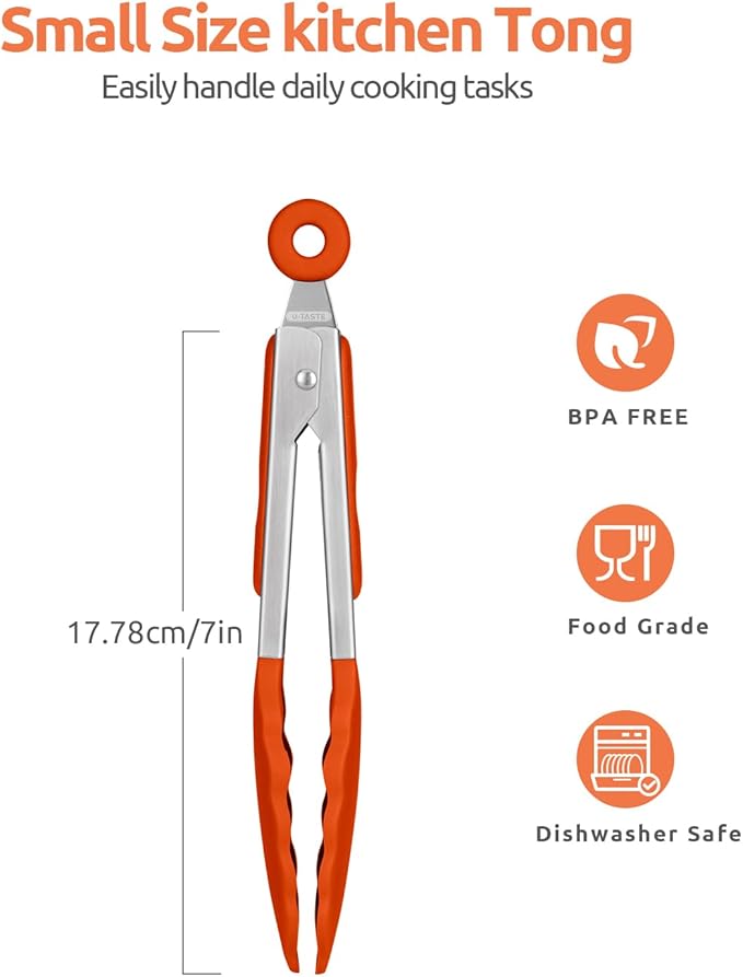 U-Taste Kitchen Tong for Cooking, 600ºF Heat-Resistant Tps, 7in/Orange