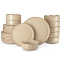 vancasso PLAYA Ceramic Plates and Bowls Sets, 24 Pieces Brown Dinnerware Sets for Kitchen, Reactive Glaze Dishes Set for 8, Dishwasher and Microwave Safe