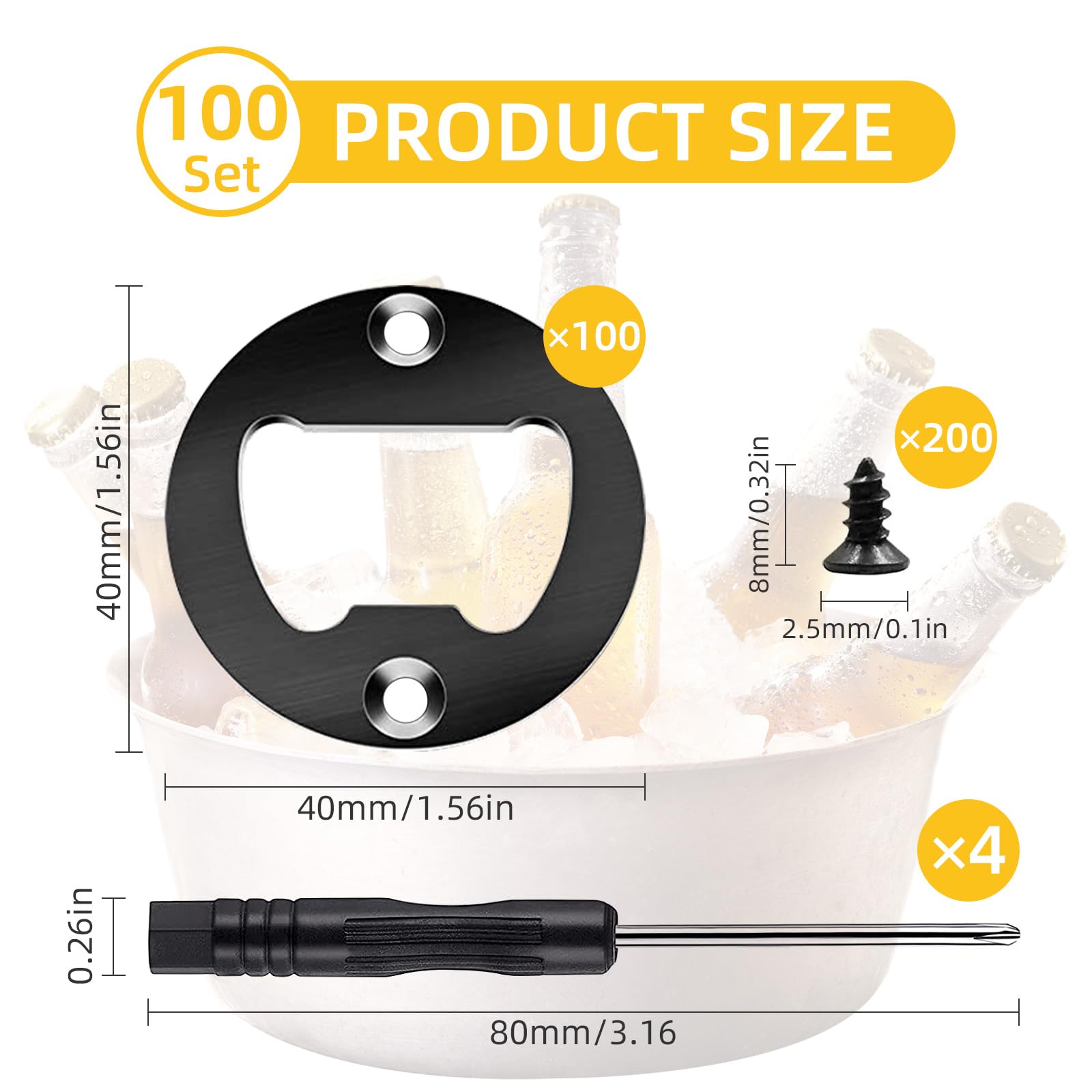 Ohiyoo 100 Set DIY Bottle Opener Kit - Stainless Steel Metal Opener Inserts for Wood (Black)