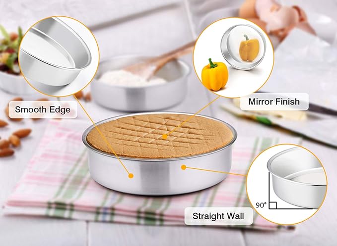 TeamFar 8 Inch Cake Pan, 3 Pcs Round Cake Pan Tier Cake Pan Set