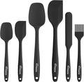 NileHome Silicone Spatula Set, 6 Pieces Food Grade Kitchen Utensils with Silicone Brush Heat Resistant Up to 600°F Dishwasher Safe BPA-Free Rubber Spatula for Scraping, Baking, Cooking, Mixing-Black