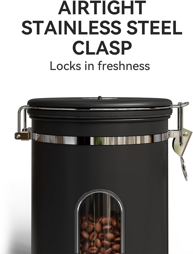Veken Coffee Canister with Window, Airtight Stainless Steel Container, 22OZ
