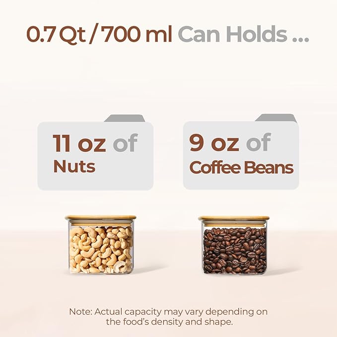 ComSaf Small Glass Containers With Lids 0.7 Qt, Set of 6 Glass Storage Jars