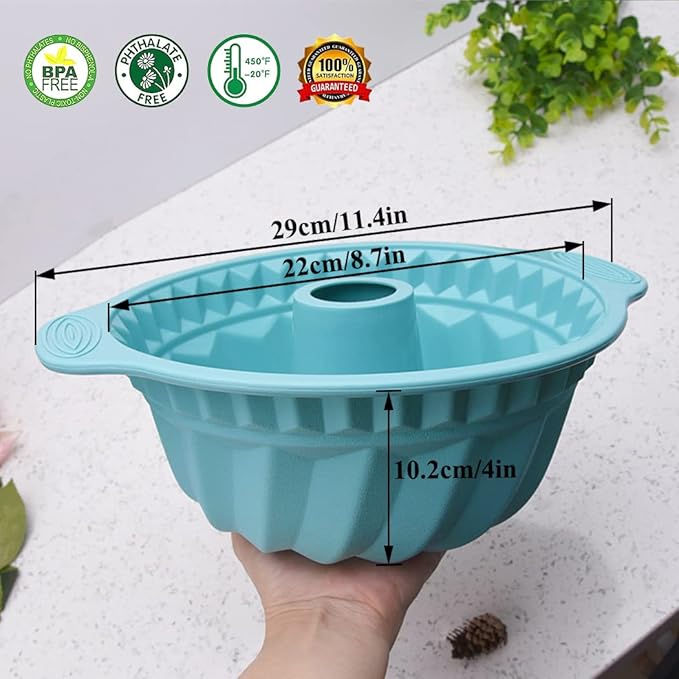 Kenond 2 Pack 9.5 Inch Silicone Fluted Cake Pan, With Sturdy Handle