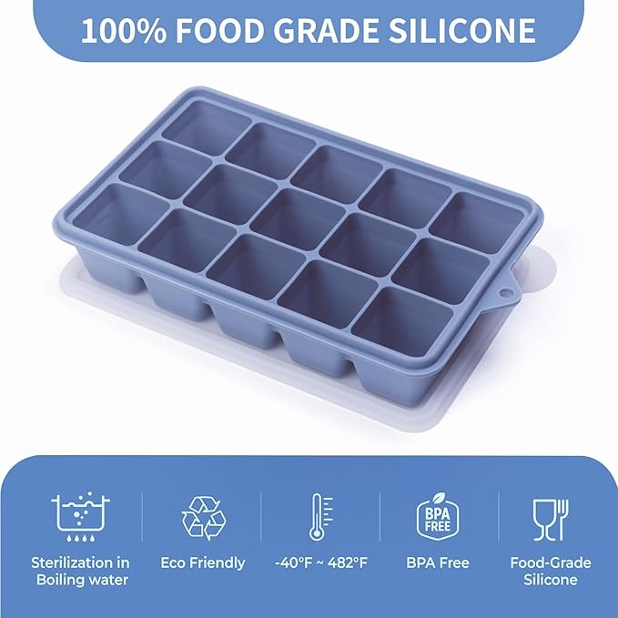 2 Tbsp Silicone Freezer Molds - Perfect for Storing Garlic, Herbs, Ginger, Pesto, Tomato Paste, Lemon Juice, Purees and More - Silicone Food Freezer Tray (Blue 4 Pack)