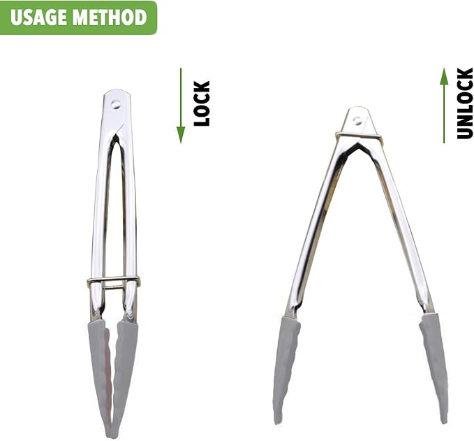 HINMAY 7-Inch Mini Tongs with Silicone Tips, Set of 3 (Black White Gray)