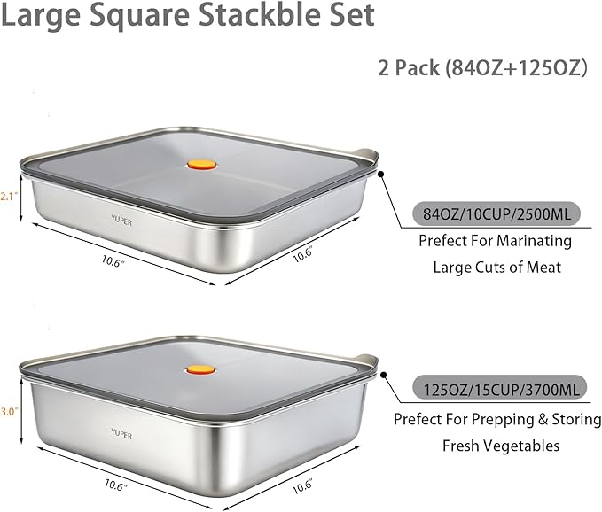 YUPER Stainless Steel Food Containers, 2 Pack (84+125OZ)