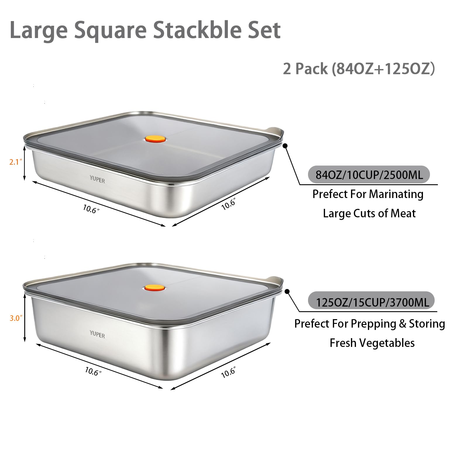 YUPER Stainless Steel Food Containers, 2 Pack (84+125OZ)