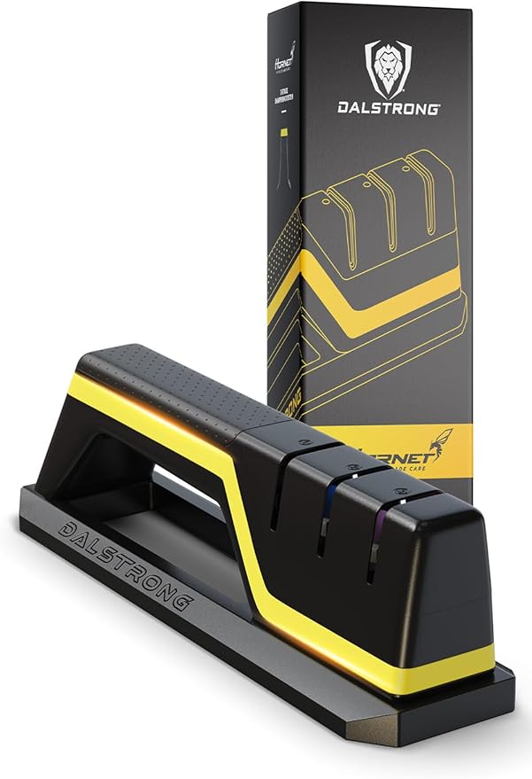 Dalstrong Hornet Kitchen Knife Sharpener — 3-Stage Ceramic Wheels (180/400/600 Grit), Water-Refillable, Adjustable Angle — For Chef Knives, Serrated Blades & Pocket Knives