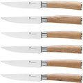 kangdelun Ultra Sharp 6-Piece Steak Knife Set, 4.5" Serrated Blades, 50Cr15MoV High-Carbon Stainless Steel, Torrefied Natural Ash Wood Handles, Magnetic Gift Box