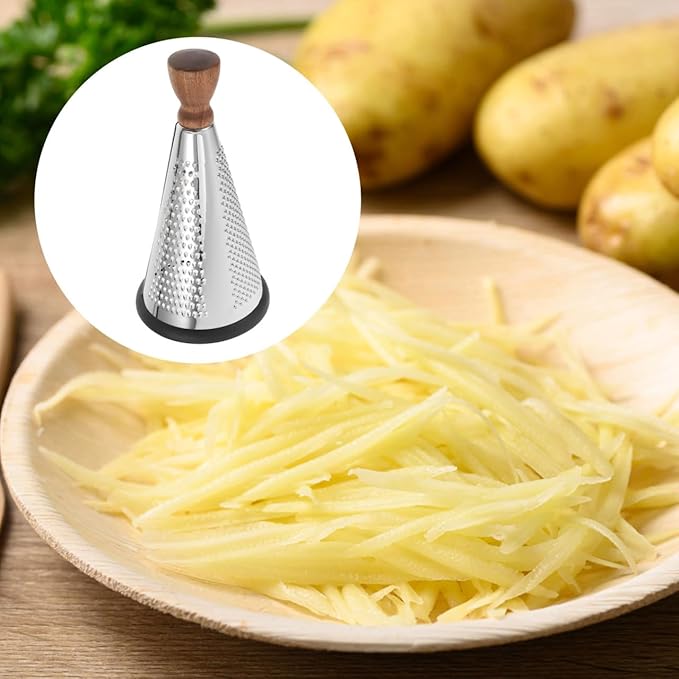 Cabilock Wooden Handle Cheese Grater Cone Shaped Manual Grater for Cheese Vegetables and Fruit Multifunctional Kitchen Utensil for Home Restaurant and Hotel Use