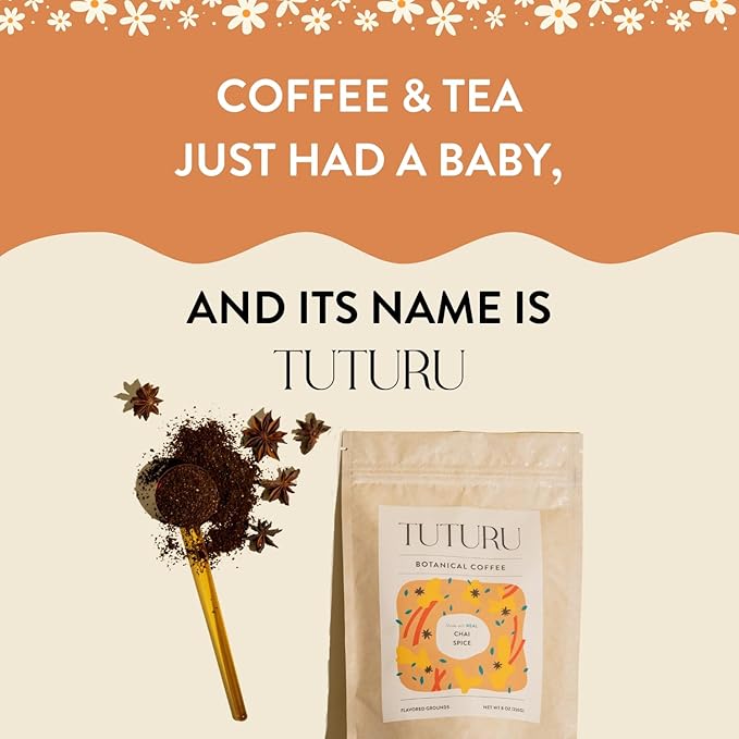 Organic Dirty Chai Ground Coffee - Medium Roast, Flavored Coffee - Real Chai Spices - Smooth Low-Acid- Perfect for Drip, Pour Over or Cold Brew - 8 oz, 22 Servings