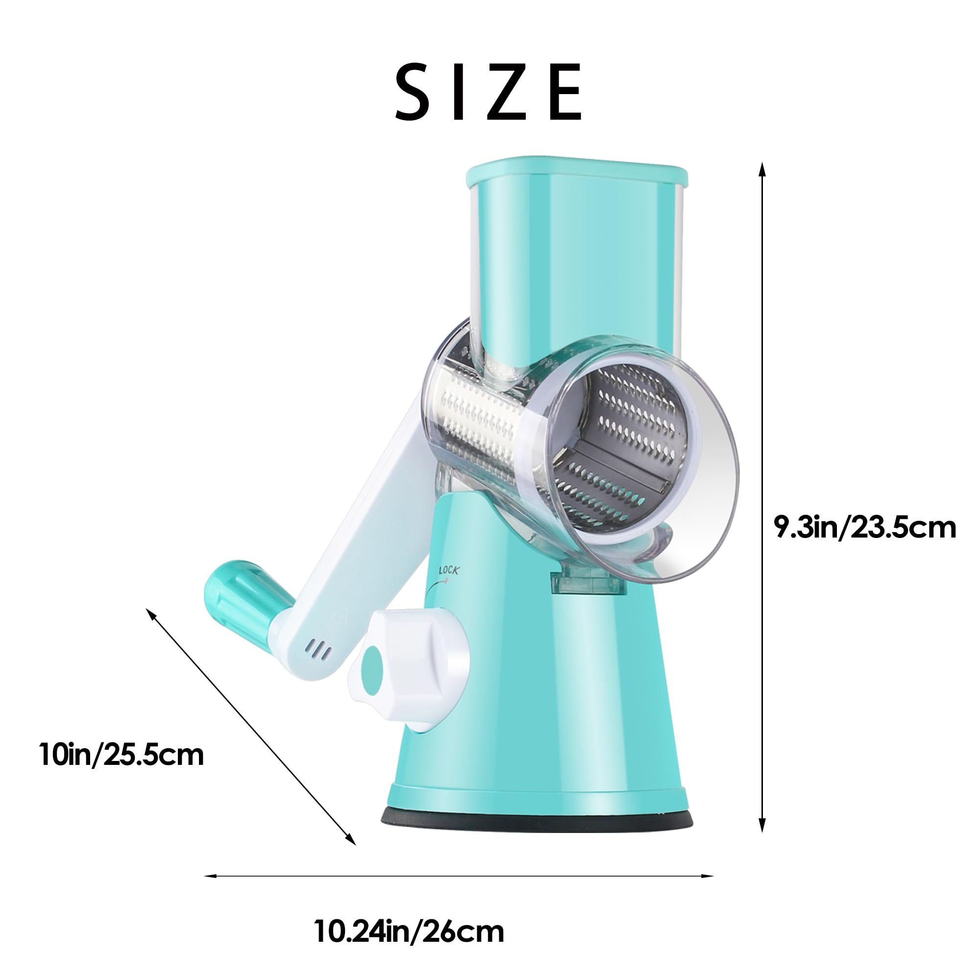 Ancevsk Cheese Grater Hand Crank, Rotary Vegetable Shredder with Handle and Strong Suction base, 3 in 1 Kitchen Speed Spin Veggie Slicer Nut Grinder for Pizza Top, Hash brown, Salad and More (Blue)