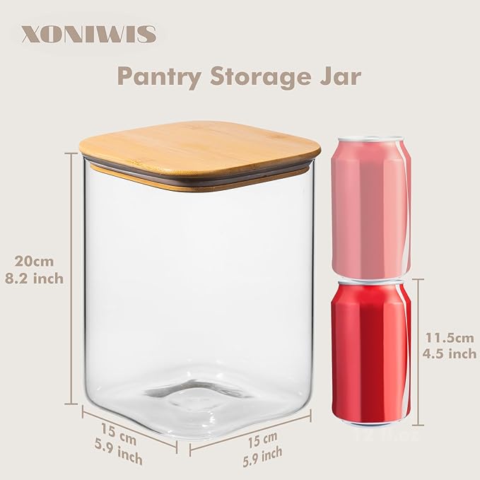 Xoniwis 2-Pack 3.4Qt Large Glass Flour Sugar Storage Containers with Lids