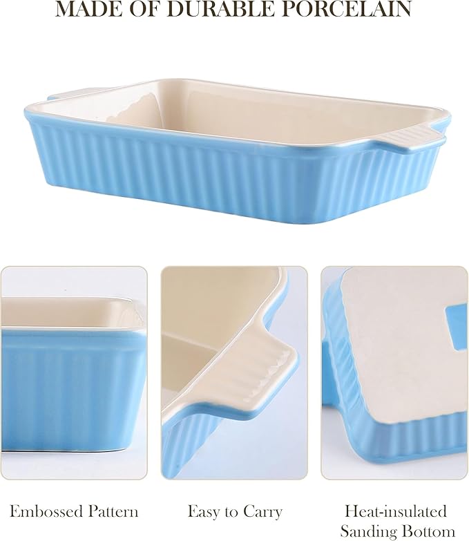 MALACASA Casserole Dishes for Oven, Ceramic Bakeware Set of 4, Blue