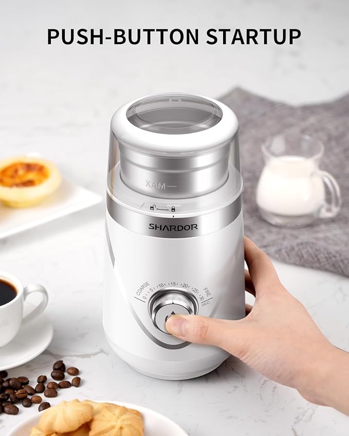 SHARDOR Electric Super Silent Blade Coffee Grinder, Timed Grind Control Rotary Knob, Adjustable Coarse to Fine for Coffee Beans, Spices & Herbs, with 2 Removable Stainless Steel Bowl, Brown