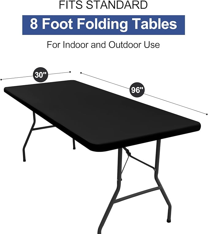 homing Rectangle Table Cloth Cover, Water-Resistant Polyester Elastic Fitted Tablecloth, Fits for 8 Foot Folding Tables, Washable Table Protector for Picnic, Camping, Outdoor (Black, 30" x 96")