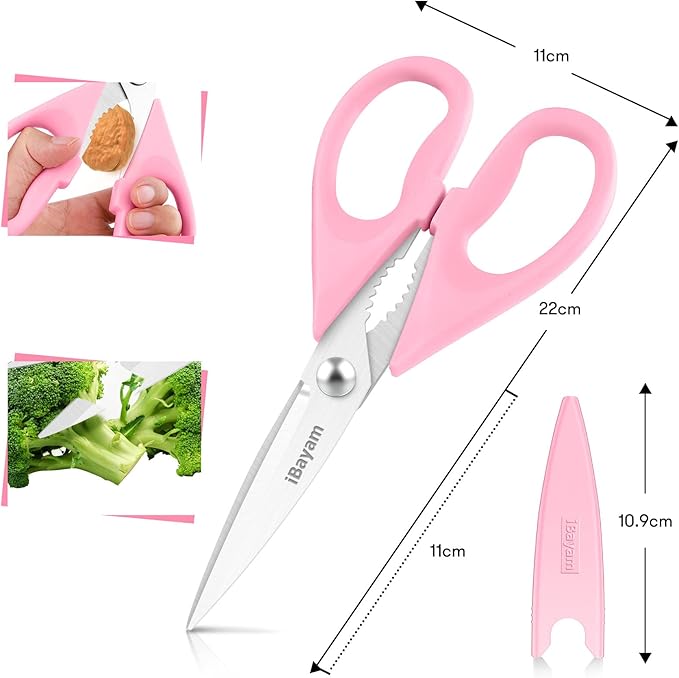 iBayam Pink Kitchen Scissors All Purpose Heavy Duty & Comfort Grip & Cover