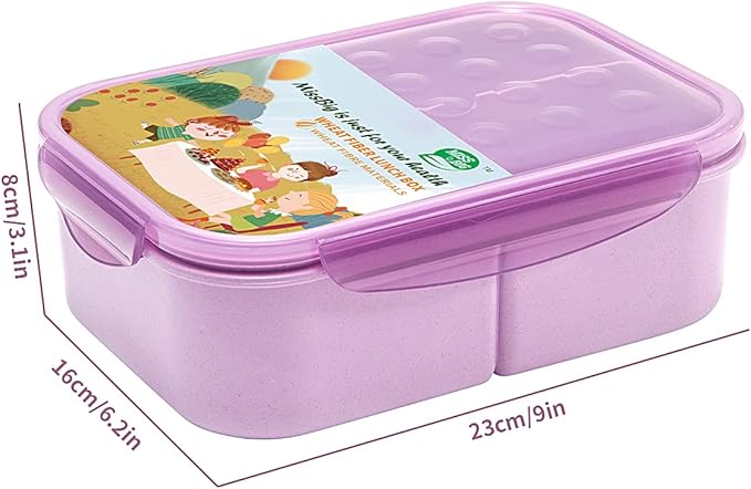 MISS BIG® Large Bento Lunch Box for Adults, 1900ml, 3 Compartments, Purple