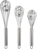 Amytalk 3 Pack 8, 10, 12 inches Balloon Whisk Double Balloon Wire Whisk Blending Whisking Beating Stirring Egg Beater Stainless Steel (with inside Ball)