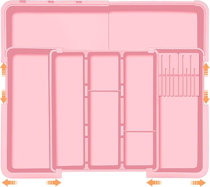Homecor Utensil Drawer Organizer for Kitchen, Expandable Silverware Organizer Cooking Utensils Tray, Large Cutlery and Flatware Holder, Kitchen Tools & Gadgets Storage (Pink)