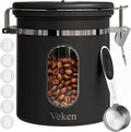 Veken Coffee Canister with Window, Airtight Stainless Steel Container, 16OZ