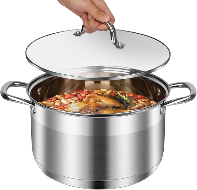 LEUGWAKN 10 Quart Stock Pot, Stainless Steel Pot with Lid for Induction