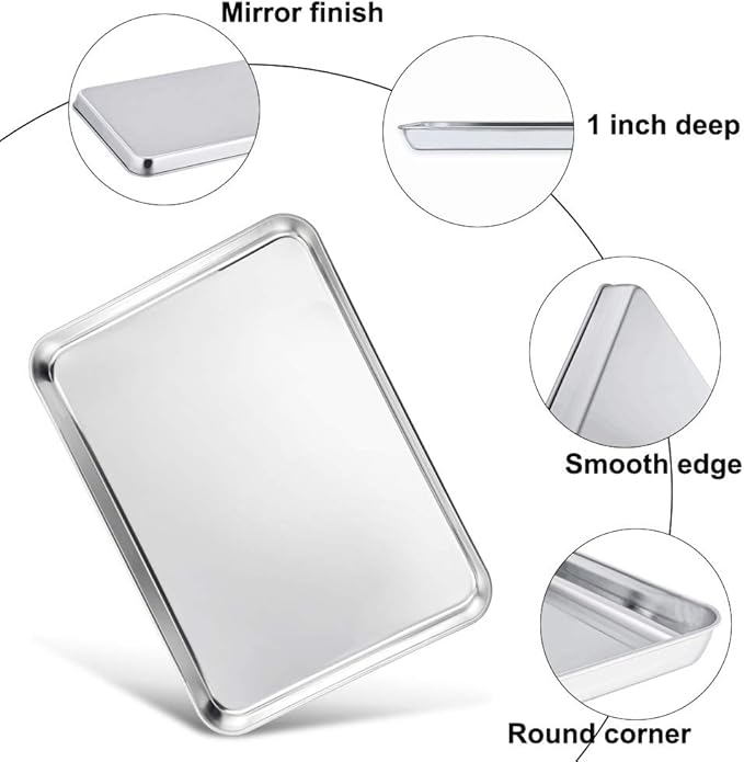 TeamFar Baking Sheet Set of 4, Stainless Steel Baking Pan Cookie Sheet