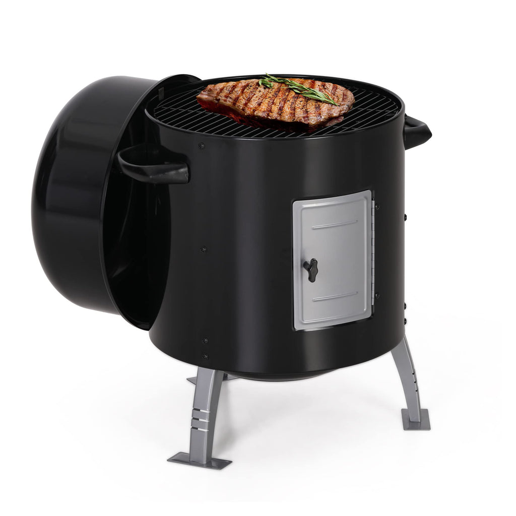 MFSTUDIO 17" Vertical Smoker Charcoal Wood Chunks with Thermometer, Black
