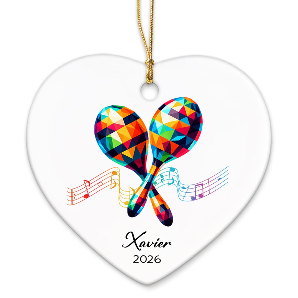 Maracas Ceramic Ornament Gifts, Personalized Maracas Musical Christmas Ornaments Decor with Name & Year, Music Lovers Ornaments 2026, Customized Instrument Player Xmas Ceramic Ornament Tree Hanging