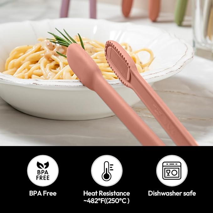 Carrotez Silicone Kitchen Tongs, Non-Scratch Serving Tongs, Coral Pink