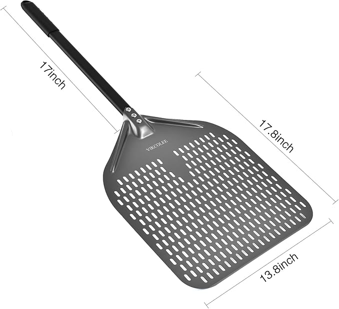 VIKCOLEE Perforated Pizza Peel, 14 x 16 Inch Rectangular Pizza Turning Peel, Professional Anodized Aluminum Turning Pizza Spatula, 34 inch overall
