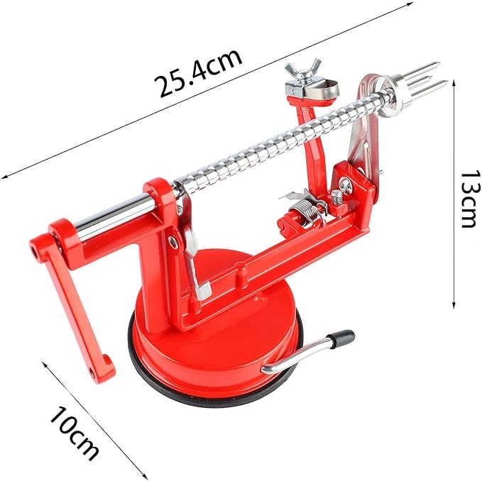 Apple Peeler Corer, Apple Peeler, 3 in 1 Peel Slice Remove Core, with Suction Base Suitable for Apples, Pears, Potatoes, Carrots (Red)