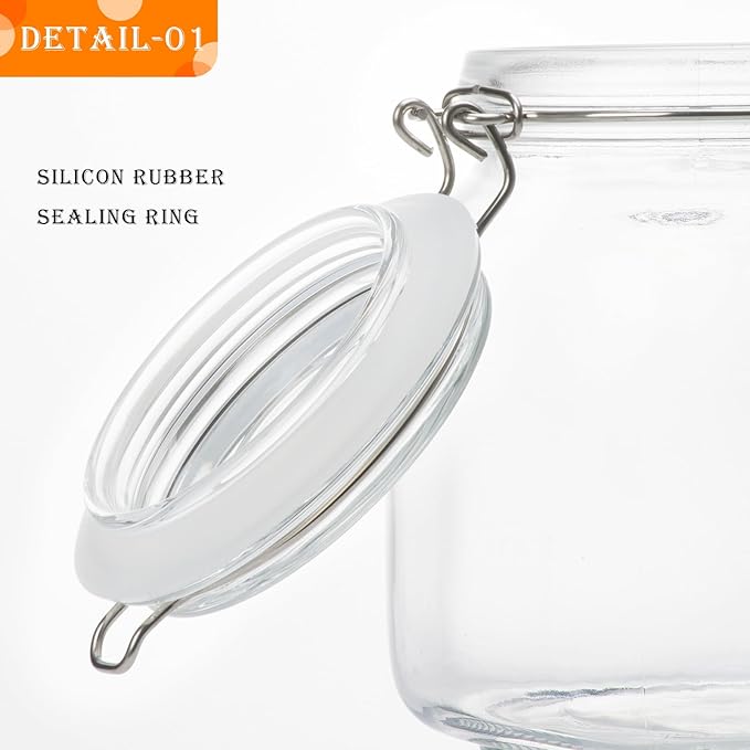 LOOIOOJ 34oz Square Glass Food Storage Jars with Airtight Clamp Lids 3 Pack